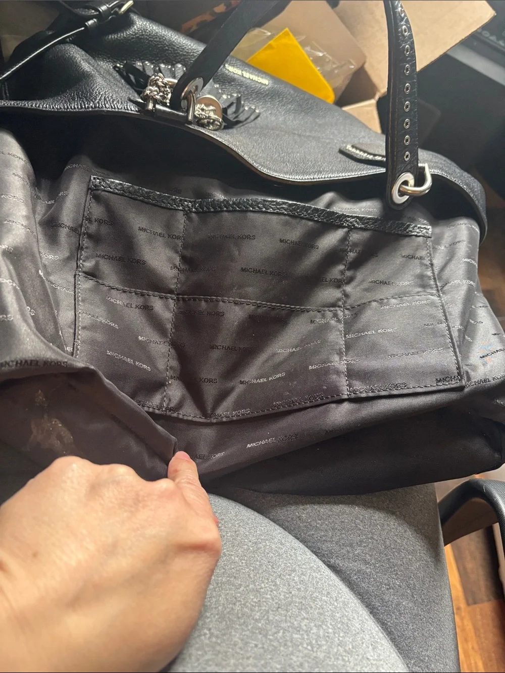 Michael Kors large rare Brooklyn Black Leather Tote with Tassel and Stud Accents - Picture 11 of 17